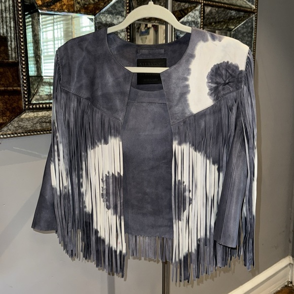 All Saints Evie tie dyed leather fringe vest size 10 - Picture 4 of 6